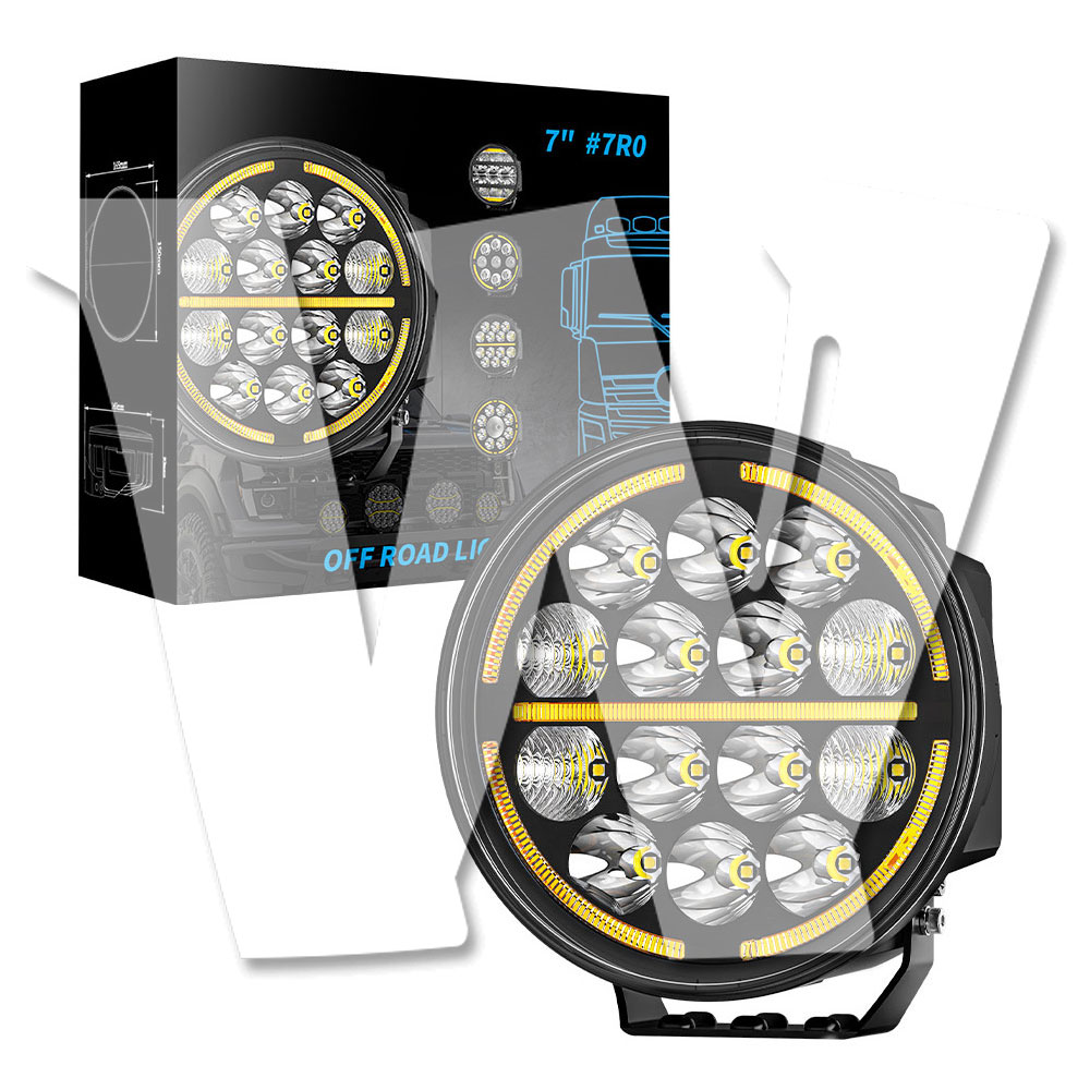 【黒武士シリーズ】 7インチ LED ワークライト 60W 作業灯 16000LM高輝度 スポット/フラッド DRLデイライト 多モード ホワイト/アンバー 12V/24V 防水 ジープ トラック ランクル オフロード 除雪 汎用照明
