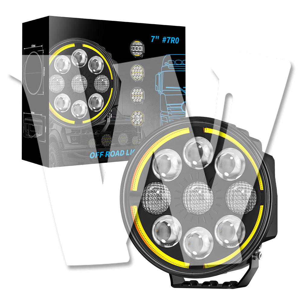 【黒武士シリーズ】 7インチ LED 作業灯 ワークライト 60W 16000LM高輝度 スポット/フラッド DRLデイライト 多モード ホワイト/アンバー 12V/24V 防水 ジープ トラック ランクル オフロード 除雪 汎用照明