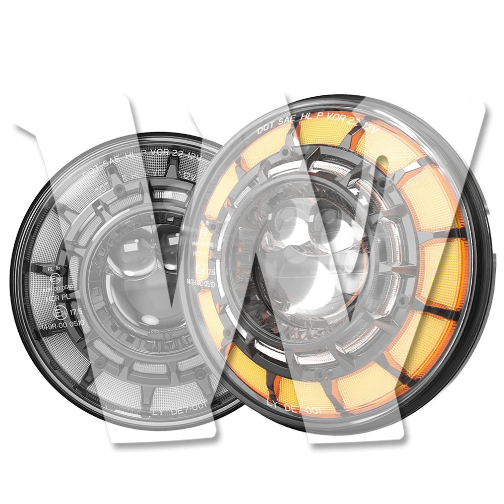 【日本仕様 車検対応】 7インチ LEDヘッドライト Hi/Low/DRL E-Mark/DOT認証 右ハンドル車用 6000K ホワイト/アンバー JK ジープ ラングラー ジムニー ランクル 日産 三菱 オートバイ 汎用｜white willow