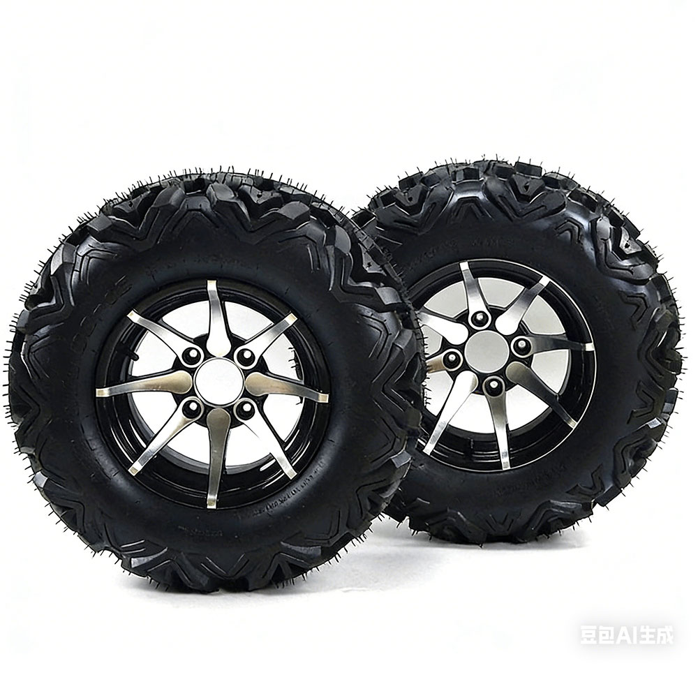 2個前後セット ATV ビーチカー オフロードカー ゴーカート用 12インチ アルミホイール＆真空タイヤセット サイズ：25×8-14.5インチ / 10-12インチ対応 耐摩耗 オフロード走行向け