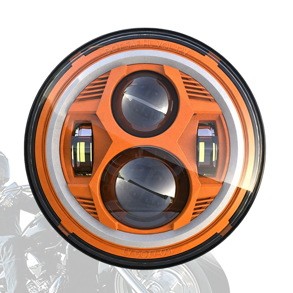 【ハーレー/ホンダCB対応】7インチ LEDヘッドライト 大灯ユニット 前照灯 丸型 白/黄対応 H4 Hi/Lo ロービーム/ハイビーム プラグ＆プレイ 高輝度 車検対応 ハーレーダビッドソン Touring Dyna Softail カスタムパーツ 送料無料