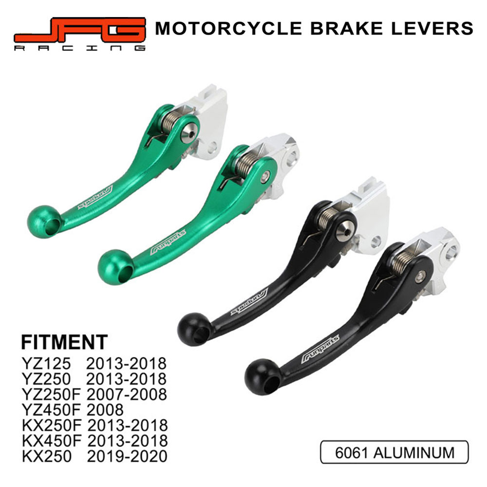 CNC6061アルミ クラッチ＆ブレーキレバーセット ヤマハ YZ125/250 2013-2018 対応 カワサキ KX250F/KX450F 2013-2018 他 可倒式 グリーン/ブラック オフロードバイクパーツ｜white willow