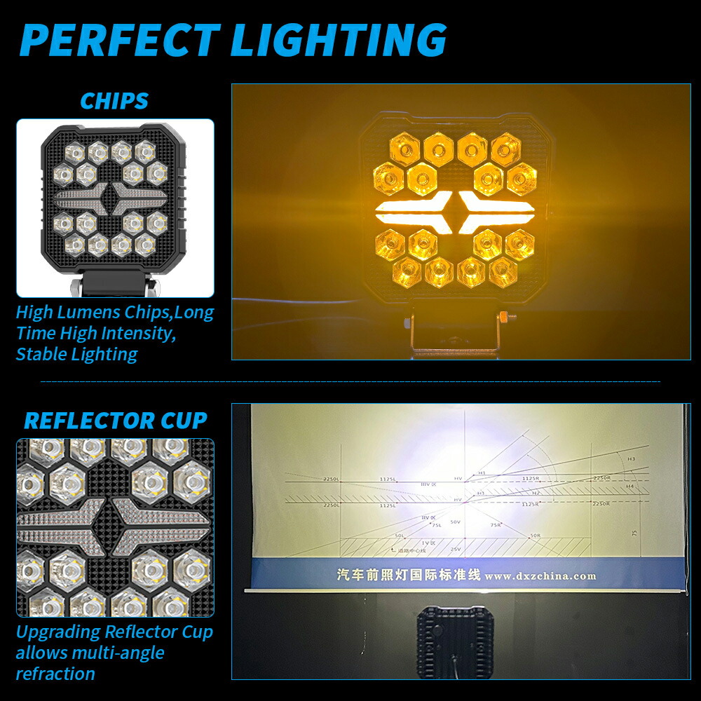 黒武士シリーズ4インチ作業灯LEDワークライト33W4モードライトホワイト/イエロー/白黄同時/ストロボ機能デイライトDRL3300LM2個12V/24V兼用前照灯投光器防水防塵防震ジープジムニーオフロードSUV大型車トラック汎用多用途高品質高輝度