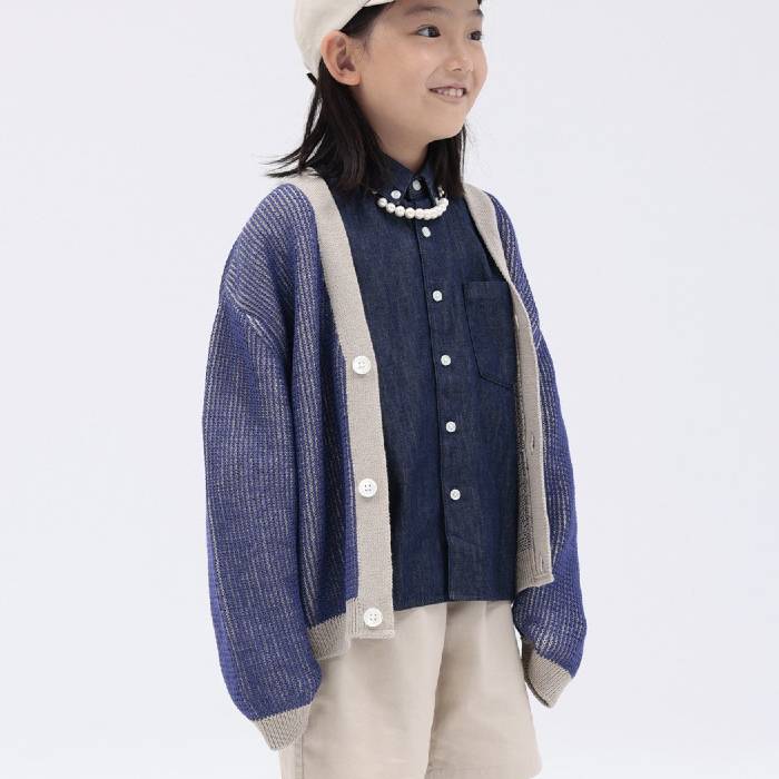 アーチアンドライン ARCH＆LINE ジレー キッズ 日本製 綿100% 120 130 140 150 160糎 GIMA STRIPE KNIT CARDIGAN AL231202