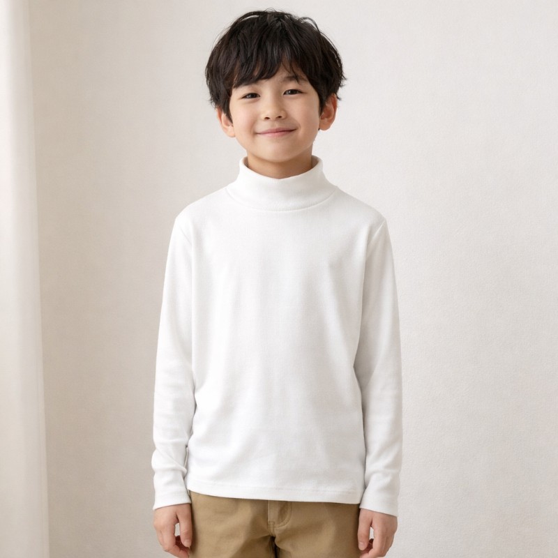 キッズ Tシャツ 長袖 ARCH&LINE 長袖Tシャツ ロンT 男の子 女の子 無地 白 ハイネック リブ素材 子供服 ジュニア 通学 春服 130 140 150 160cm