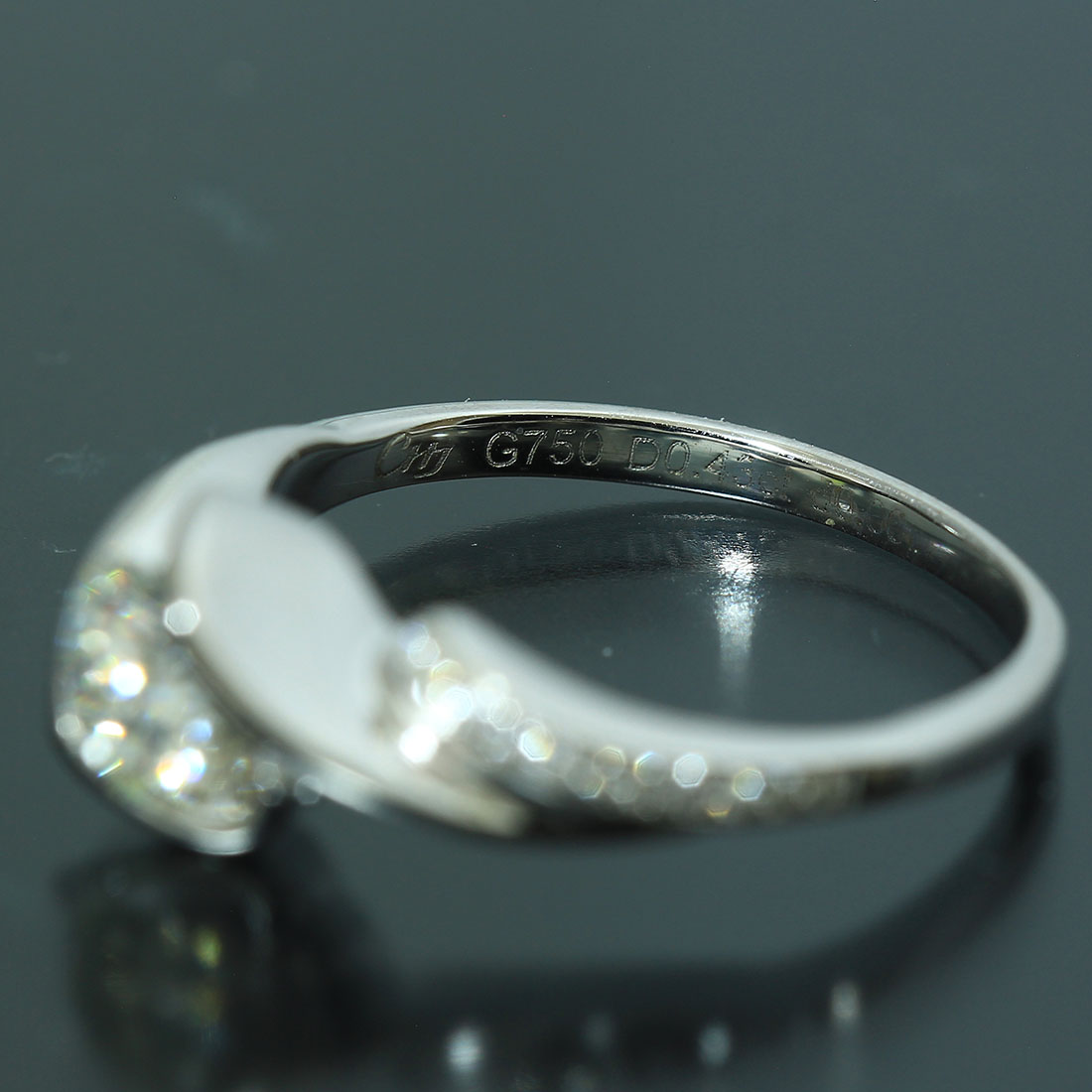 天然 ダイヤモンド リング 指輪 ピースマーク K18 WG 刻印有 18金