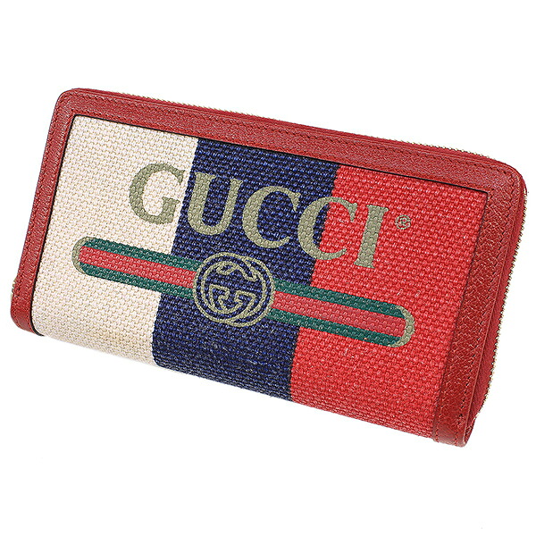 (グッチ)GUCCI トリコロール ロゴタイプ なめし革×帆布 ラウンド 長紙入れ 箱袋【中古】