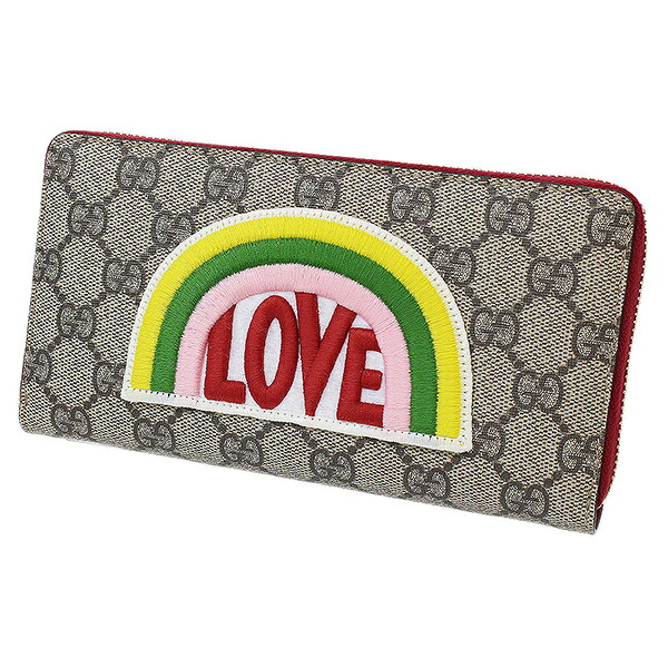 (グッチ)GUCCI 虹霓 LOVE GGスプリーム ラウンド 長紙入れ 箱袋【中古】