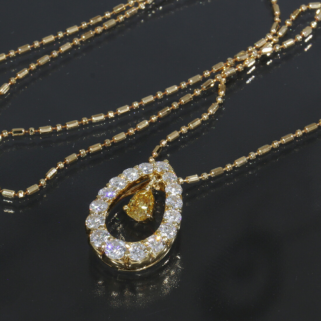 ダイヤモンド0.72ct イエローダイア0.19ct ネックレス K18YG アジャスター付き 約4.6g E1429┃ネックレス ダイヤモンド 希少 チェーン 750 Gold K18 yellow gold ダイヤ diamond【中古】 113,000円