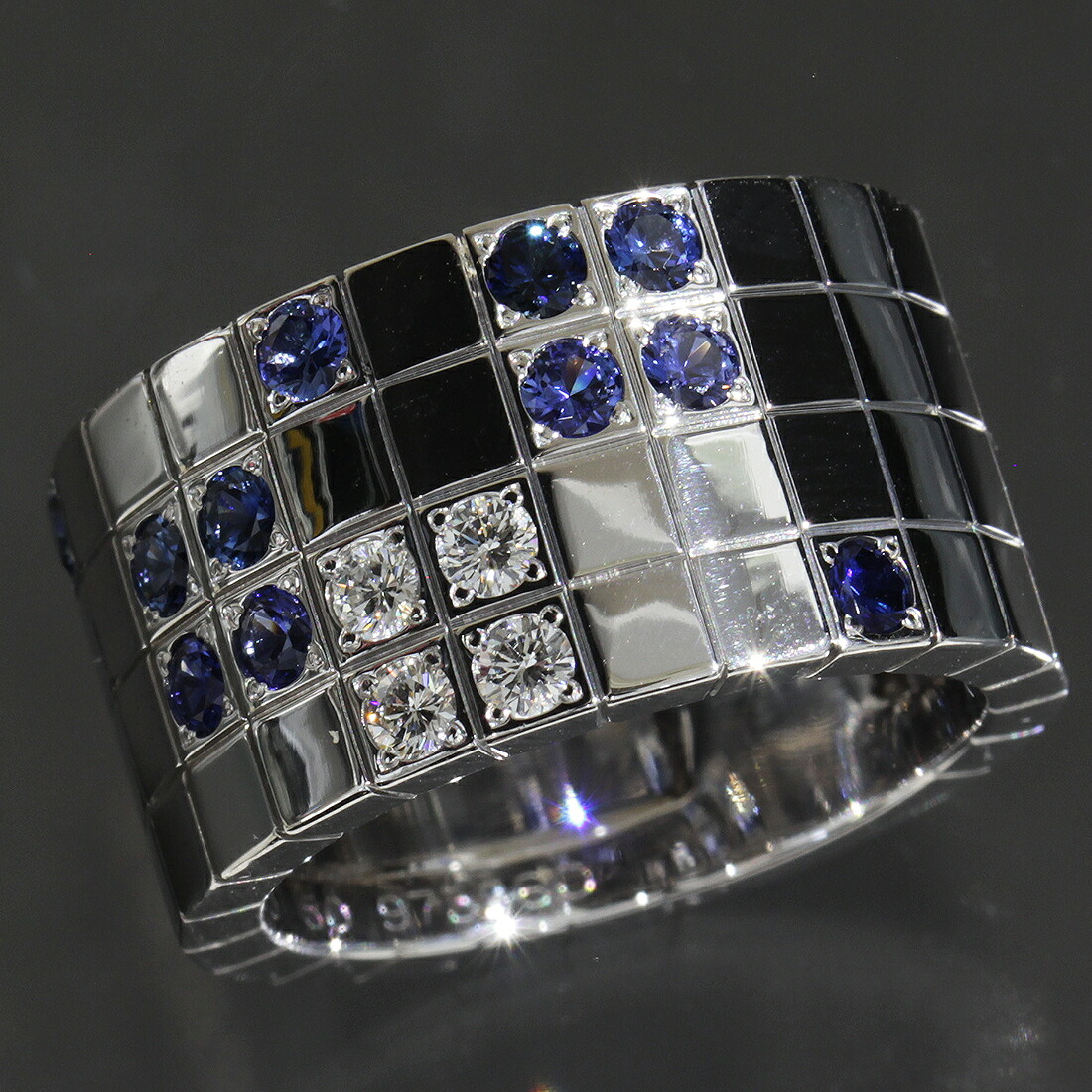 カルティエ Cartier パイエット サファイヤ/ダイヤ リング 15.5号 表記サイズ50 Au750 K18WG 20.2g 箱保 E1910| 指輪 レディース指輪 太め レディース指輪 ファッションリング 後付けダイア 18金指輪 レディース k18 指輪 ブランド【中古】