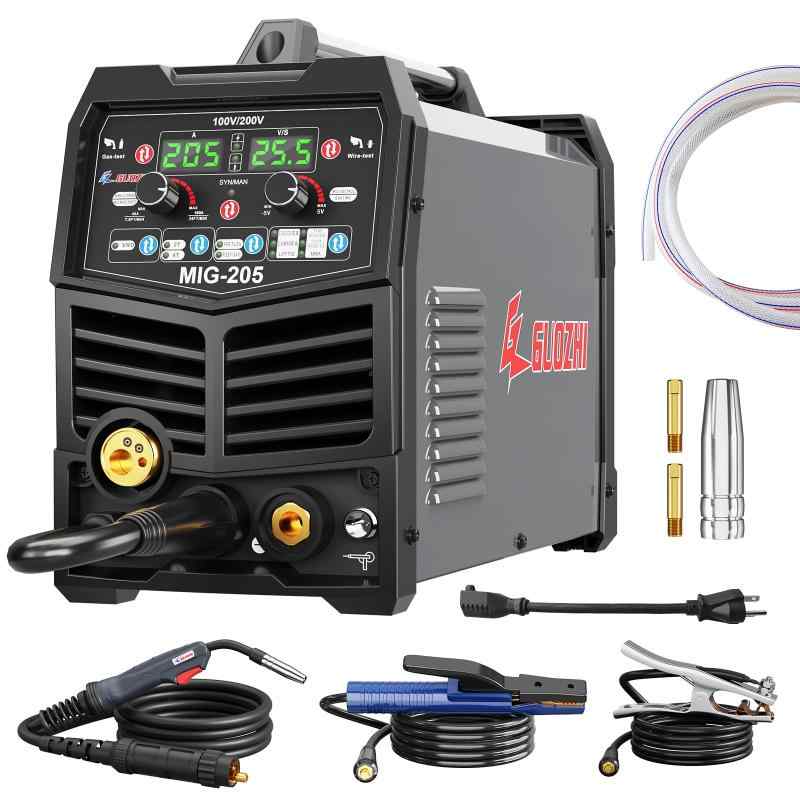 GZ GUOZHI 溶接機 半自動 100v 200V 兼用 205A アルミ溶接機 TIG溶接機 MMA/アーク溶接 ガス&ノンガス スプールガン溶接機 ワイヤー溶接 1台7役 多機能MIG溶接機 インバーター直流 半自動溶接機 定|White market