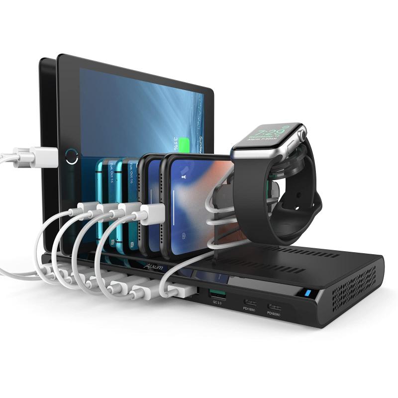 Alxum USB 充電ステーション 120W 10ポート QC3.0*1+PD 60W*1+PD 18W*1+USB A*7 複数台 高速充電 10台同時充電 PSE認証済 仕切り板調整可能 スマホ/Android/iPhone/iPad/kindle 9,731円