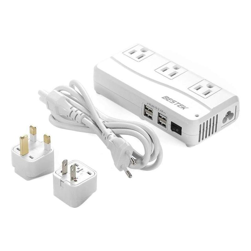 ベステック 海外旅行用変圧器 海外 コンセント 変圧器 90V-240V to 100V 変換 ACコンセント 3口 + USB 4ポート 変換プラグ 付き A B BF C O O2 B3 SE プラグ対応 MRJ201GU-WH