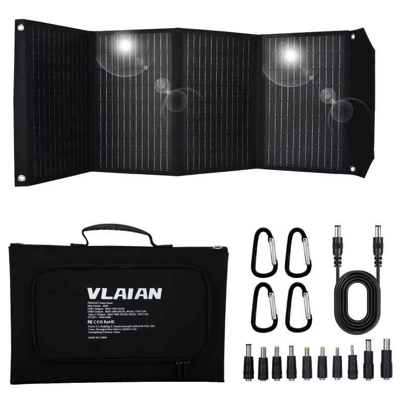VLAIANソーラーダイアログボックス60W 折りたたみ式 持ちはこぶ電話を掛けるソーラー申し受ける器 USB/Type-C/DC界面 小型で持ちはこぶに助けになる 単たま物ケイ素樹脂 23.4%の高光電取り替えっこ能率 自動小銃発生 IP65雨合羽防塵 持ちはこぶ電話を掛ける/ため桶