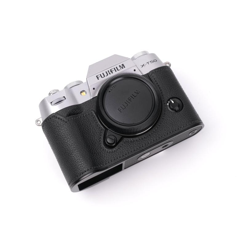 CLC handmade 対応 Fuji 富士 X-T50 専用 カメラケース カメラカバー カメラバッグ 本革 頭層牛革本体+メタルベースプレート3-in-1デザイン (Black)
