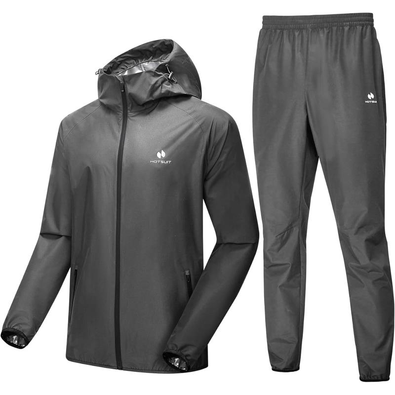 [HOTSUIT] サウナスーツ 上下セット メンズ【着脱しやすい】 大きいサイズススメ 大量発汗 防臭抗菌 洗濯可 着心地良 ランニング ウォーキング トレーニングウェア スポーツウェア