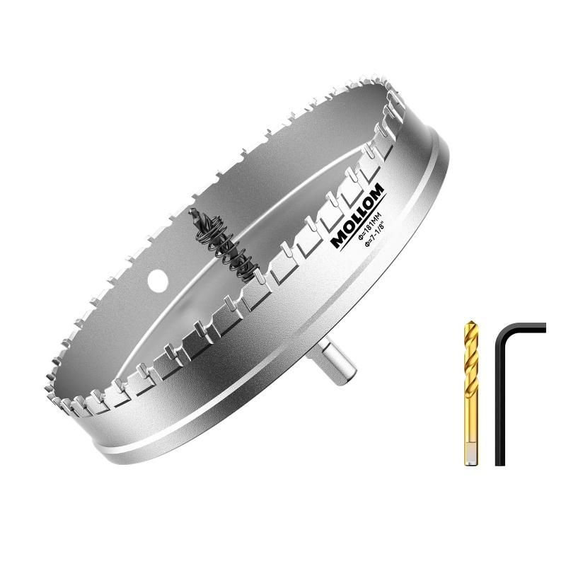 Mollom (7-1/8インチ | 181mm) 高耐久超硬ホールソー、パイロットドリルビット2個、ホールカッターはステンレス鋼、軟鋼、鉄、銅、真鍮、プラスチックをカットします|White market