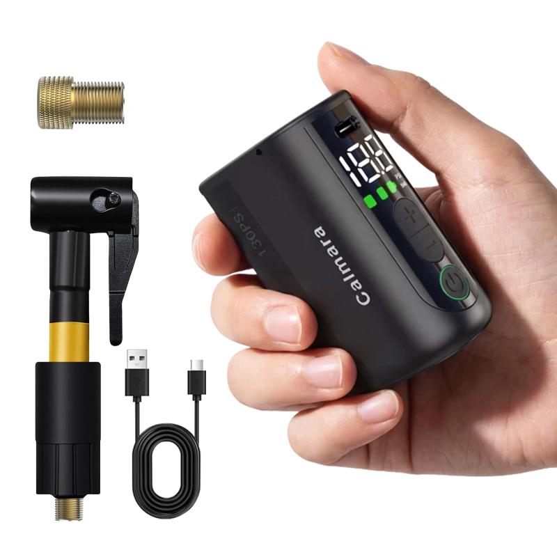 Calmara 軽さ 電動空気の状態入れ 130 PSI 銀輪 仏式/米式相応う ミニ 空気の状態入れ 高正確性リアルタイム空気圧 自動小銃食い止める Type-C申し受ける 持ちはこぶ大気圏揚水機 ロードバイク・クロスバイク・バイクなど 雨合羽納める袋