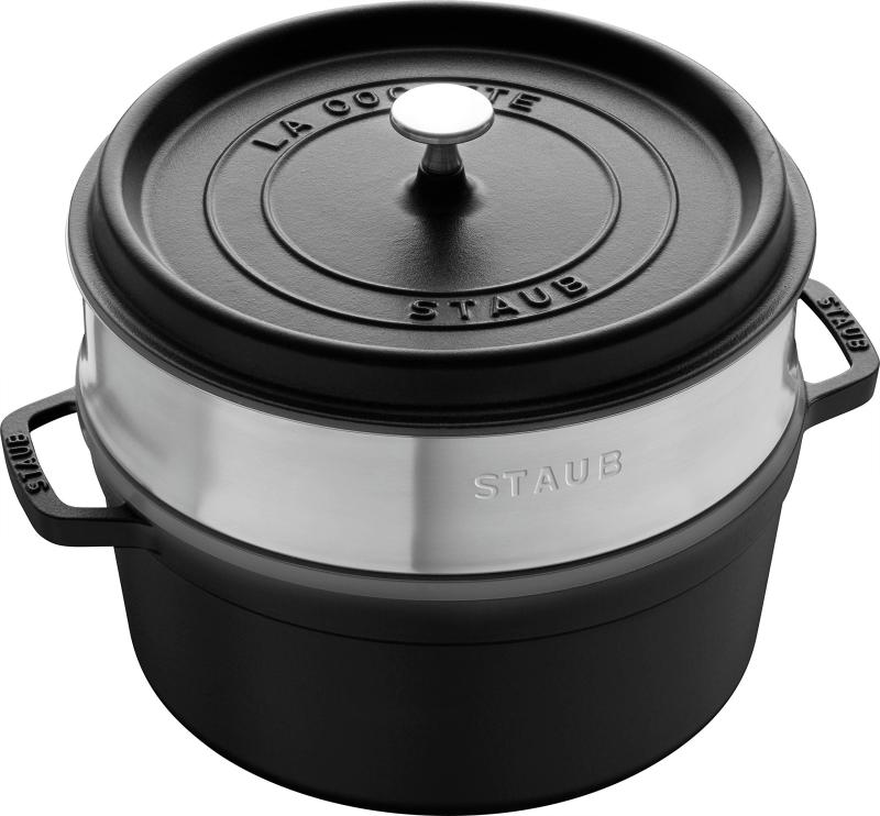 staub ストウブ 「 ピコ ココット ラウンド 黒いこと 26糎 スチーマーセット 」 馬鹿でかい 両手 鋳込み ホーロー 鍋 蒸し 器 IH相応う 【日本置き目売りわたす品】 La Cocotte Round 40510-606