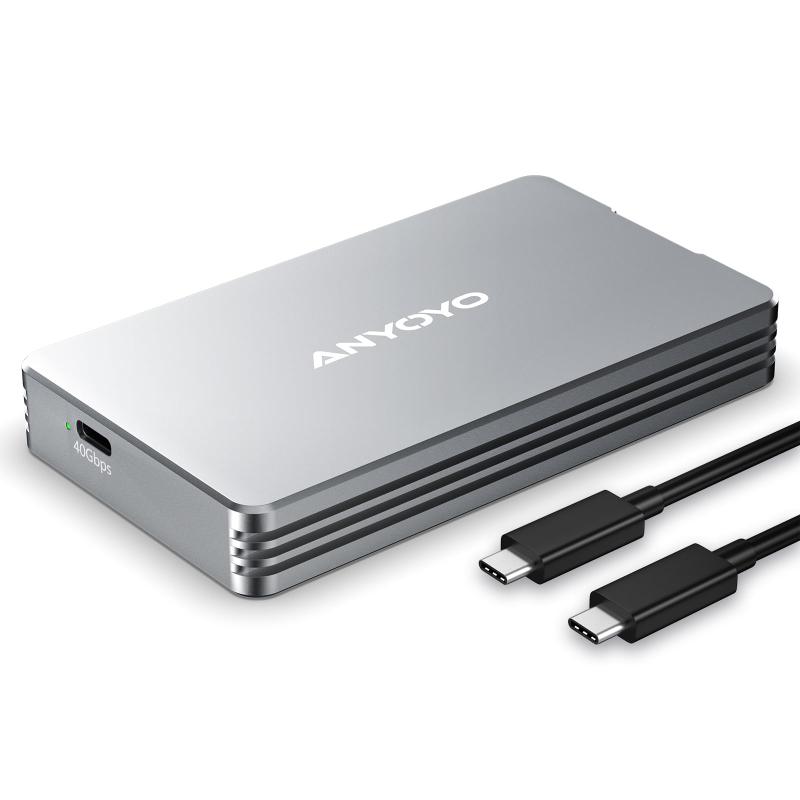 ANYOYO 40Gbps\u0026amp; USB4 M.2 PCIe 2280 M-KEY（B+M KEY）NVMe SSD 外後ばらい入れもの ,40Gbps NVME SSD 入れもの , 最大限度2700MB/s ,軽銀アロイ製,USB-C繋ぎ合わせる