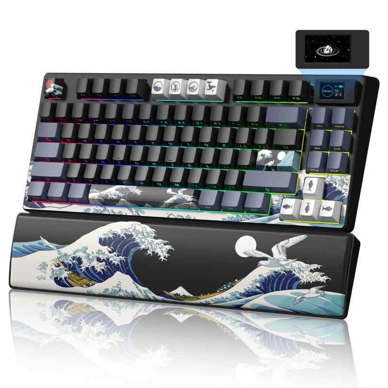 Womier SK80 PRO ゲーミングキーボード 無線キーボード 75%レイアウト 83キー テンキーレス ホットスワップ対応 ガスケット構造 Bluetooth 5.0/2.4G/有線接続 スマートディスプレイ付き RGBバックライ|White market