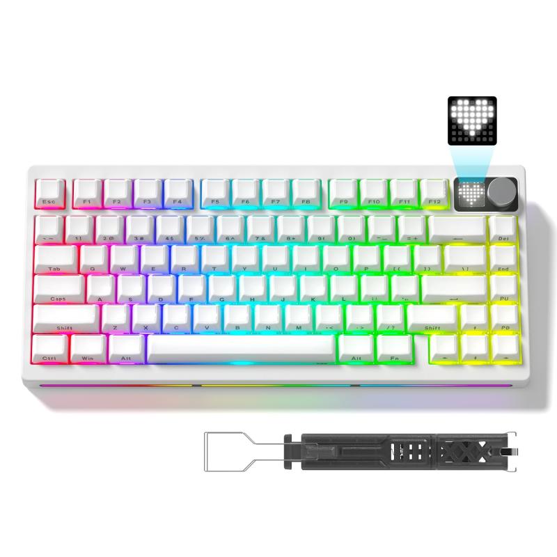 Womier MT75 ゲーミングキーボード 無線電話 75%レイアウト テンキー受け答え 熱っぽい切りかえる相応う 屁っ放り毛布積み上げる Bluetooth 5.0/2.4G/有線繋ぎ合わせる 8000mAh RGBうしろ側点火装置 US割りつける 機械的鍵盤 無線電話