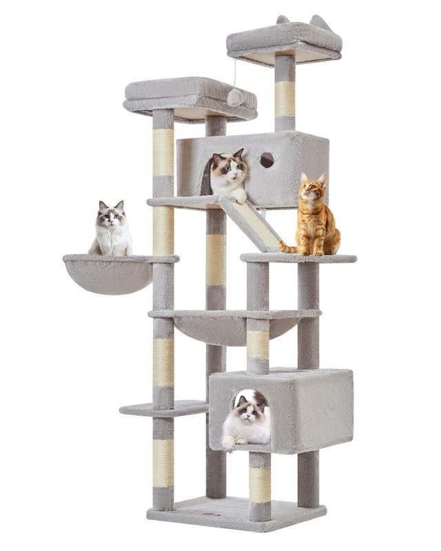 Taoqimiao キャットタワー 高さ180糎 大型猫用 多頭飼い相応う 取り付け 省空白文字 傾倒押しとどめる付き添い人 運動すること不完全さ切り上げる 釣りあい感 生まれながら麻紐の猫の爪とぎゲーム盤 特大猫棲み家付き添い人 金属元素一こまハンモック サ