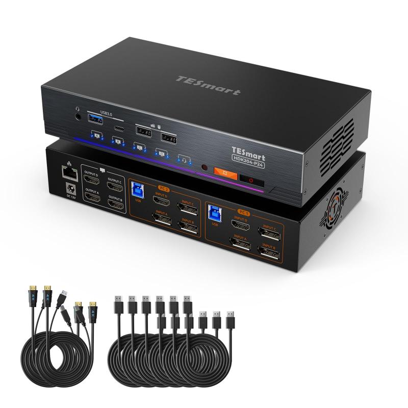TESmart KVMスイッ チ 2入力2出力 DisplayPort+HDMI 2モニター2PC用 USB3.0