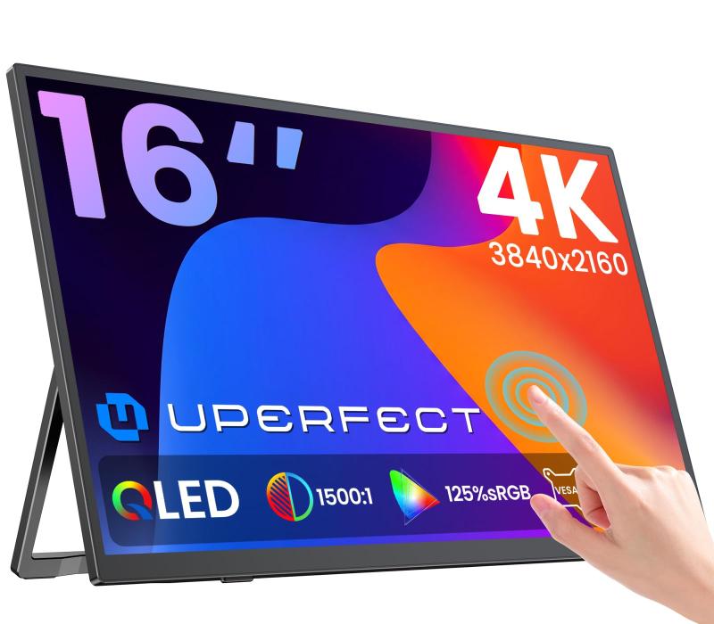 UPERFECT モバイルモニター 4k 16インチ 1200nit 高輝度 ポータブルモニター 3840x2400UHD 黄金比16:10 モバイルディスプレイ 非光沢 IPSパネル サブモニター 薄型 VESA対応 ノングレア スピーカー内蔵 保｜White market