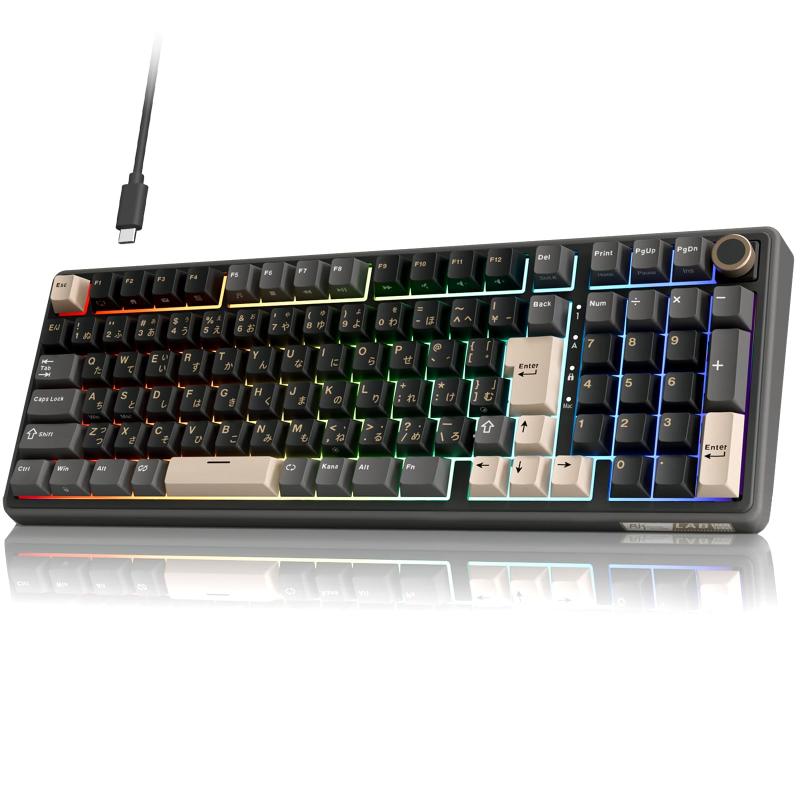 RK ROYAL KLUDGE R98 Pro ゲーミングキーボード 日本語配列 フルサイズ メカニカルキーボード 有線 ボリュームノブ・ガスケットマウント・RGBバックライト・PBTキーキャップ (Cherr｜White market