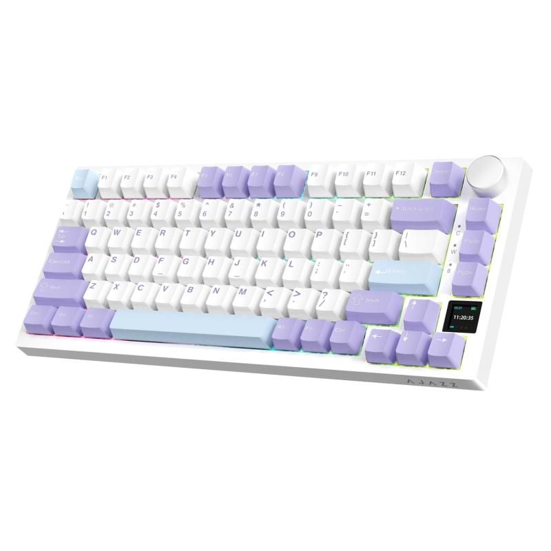 A.JAZZ AK820 Proゲーミングキーボード3モードgift軸 メカニカルRGBホットスワップ対応ノブ付きTFTスクリーン ワイヤレス2.4Ghz/ Bluetooth 5.1/有線 PBTキーキャップ Gasket構造4000mAh仕事用/Wi|White market