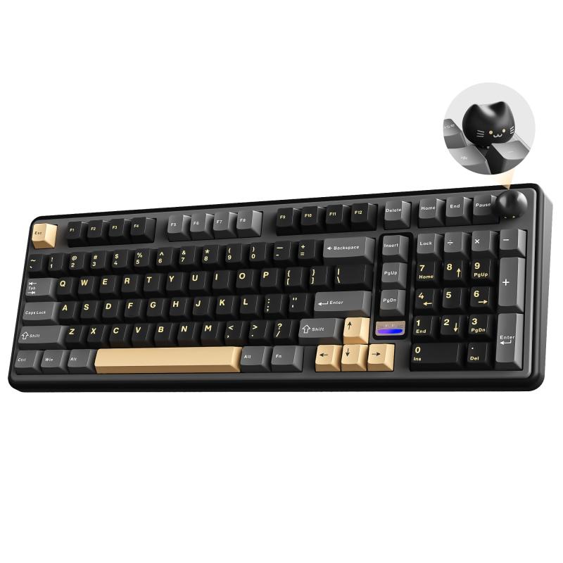 YUNZII B98 PRO QMK/VIA ワイヤレス メカニカル ゲーミングキーボード テンキー付き 96%レイアウト可愛い猫ノブ付き BT/2.4G/USB-C接続 潤滑済みスイッチ ホットスワップ対応 カスタムガスケット RGBバ|White market