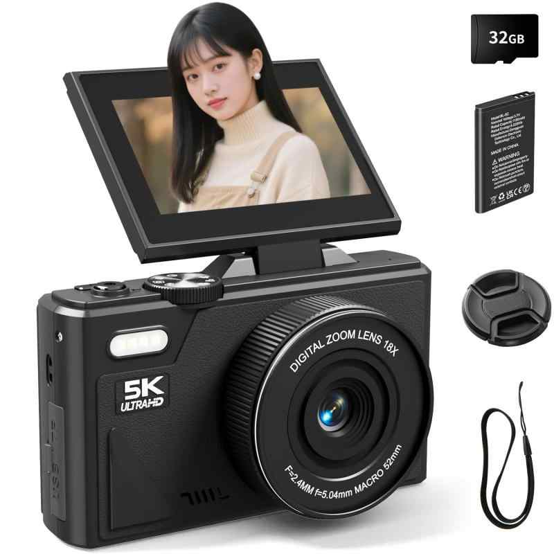 SRVR デジタルカメラ 5K 録画 デジカメ 7500 万画素 Wi-Fi 機能 180 度回転ディスプレイ 32GB マイクロ SD カードを｜White market