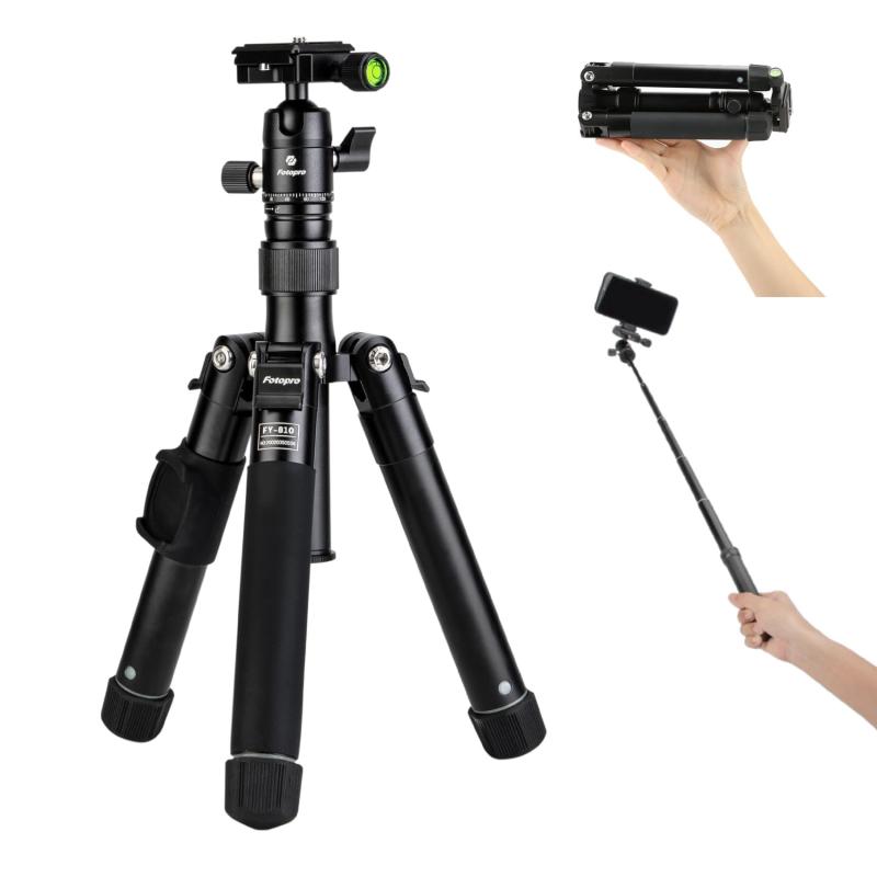Fotopro ミニ三脚 140cm 軽量コンパクト アルミニウム製 旅行用 360度ボールヘッド スマホマウント付き 耐荷重3kg｜White market