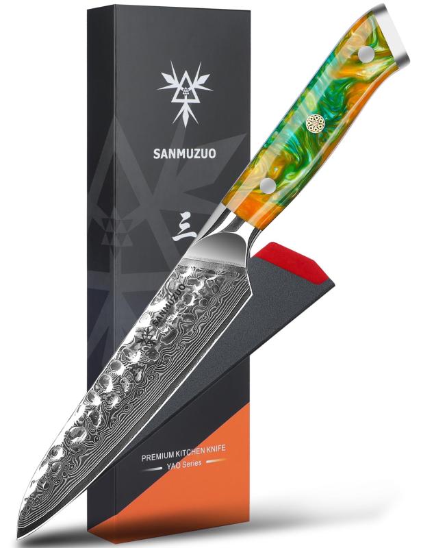 SANMUZUO 5 インチユーティリティナイフ - 果物野菜用包丁、67層鍛造ダマスカス鋼と樹脂ハンドル - Yao シリーズ｜White market