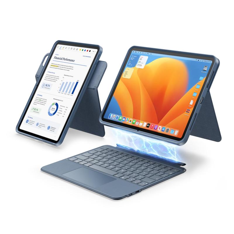 HOU対応 iPad 11インチA16 2025/10世代 ケース キーボード、iPad第11/10世代用回転式&着脱式キーボードケース、伸縮性ペンホルダー、完全保護カバー、7色バックライト、マルチタッチトラックパ|White market