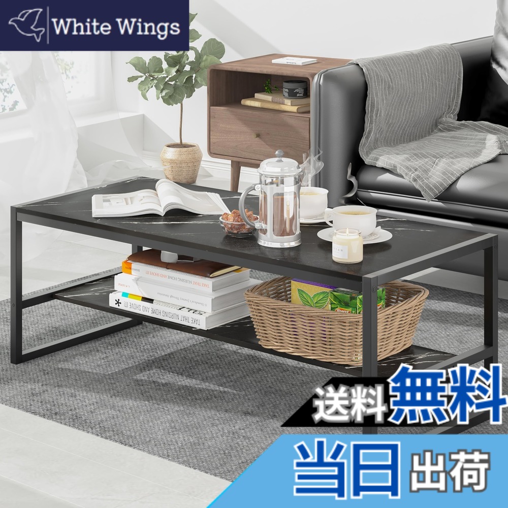 【送料無料】LunarLight ローテーブル 幅100奥行45*高さ38cm センターテーブル リビングテーブル コーヒーテーブル 机 座卓 コンパクトデザイン 収納棚板の高さ可動式 床傷防止用のアジャストフェルト付き 強度安定 錆び防止 耐摩擦性 耐水性 耐熱性機能 大理石調目天板 (MBK 8,538円