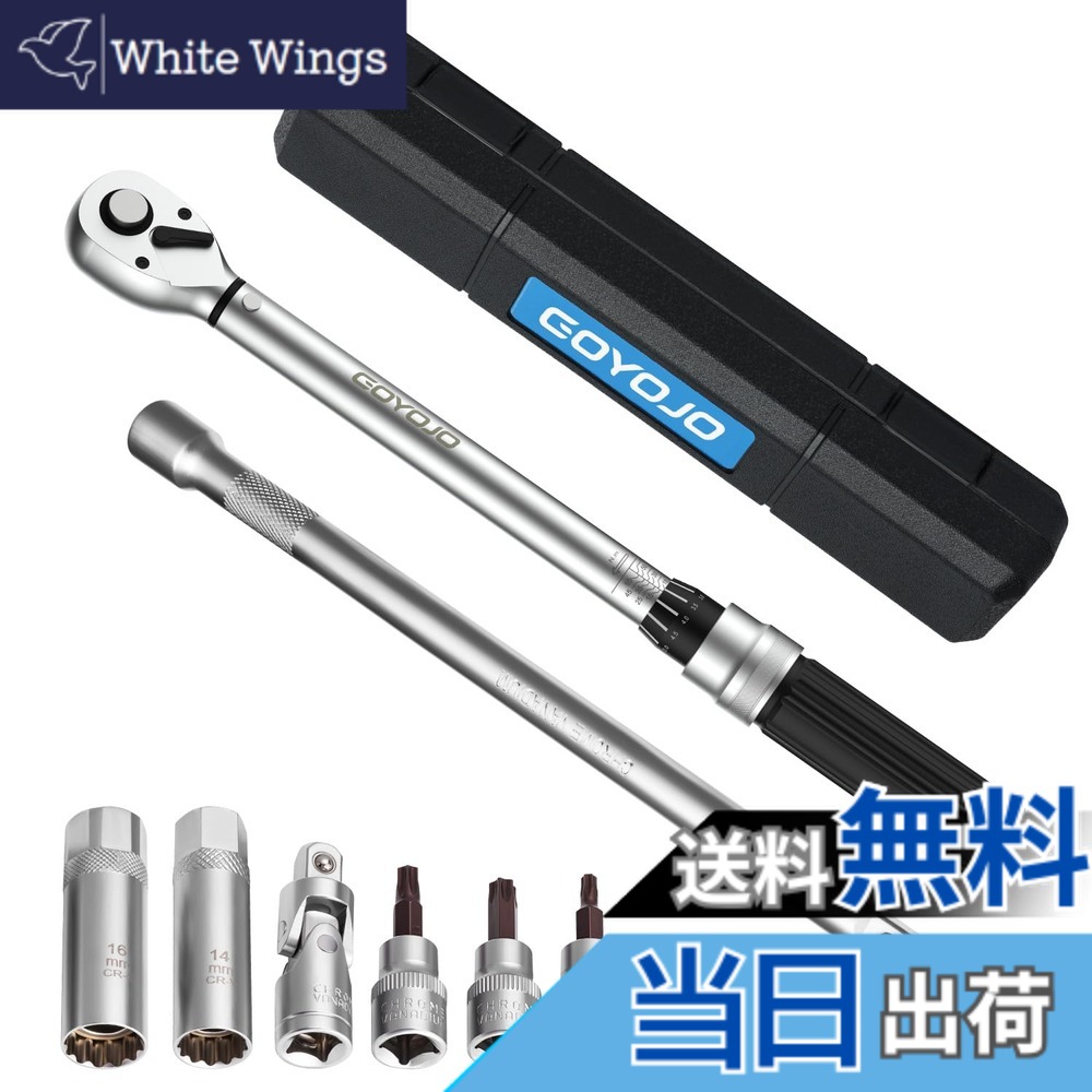 【送料無料】GOYOJO トルクレンチ プレセット型 磁気薄型スパークプラグ 8点セット 差込角(3/8インチ) 10-60N.m 両回転対応 トルク精度 ±3% 自動車用、自電車、オートバイ、機械の整備 タイヤ交換 作業工具 （ 10-60N.m 8点セット ）