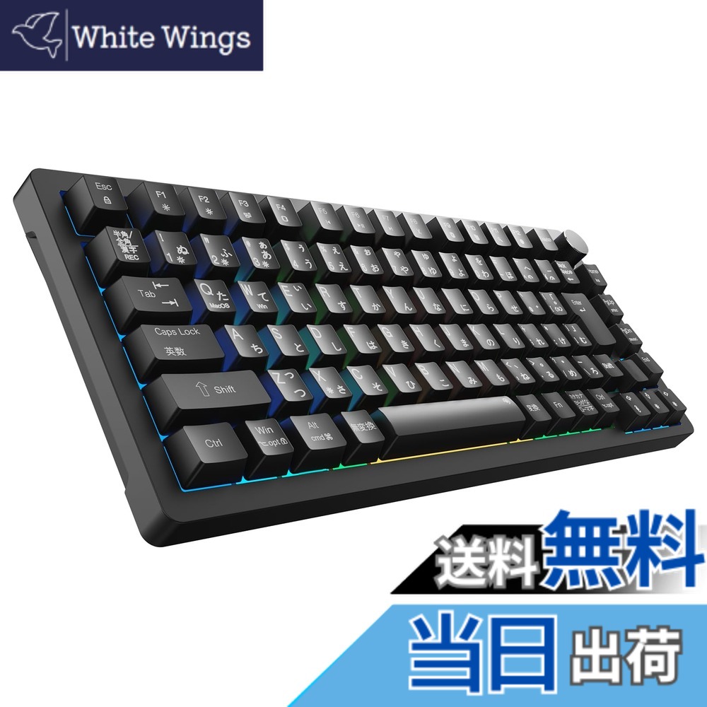 【送料無料】ゲーミングキーボード 2025年業界初 日本語JIS配列＆かな印字一体化 75%コンパクト メカニカルキーボード ガスケットマウント/サテライト軸 押下圧40g PBTキーキャップ カスタマイズ可能 マルチノブ付き RGB LEDバックライト 1600万色 有線USB 色：ブラック