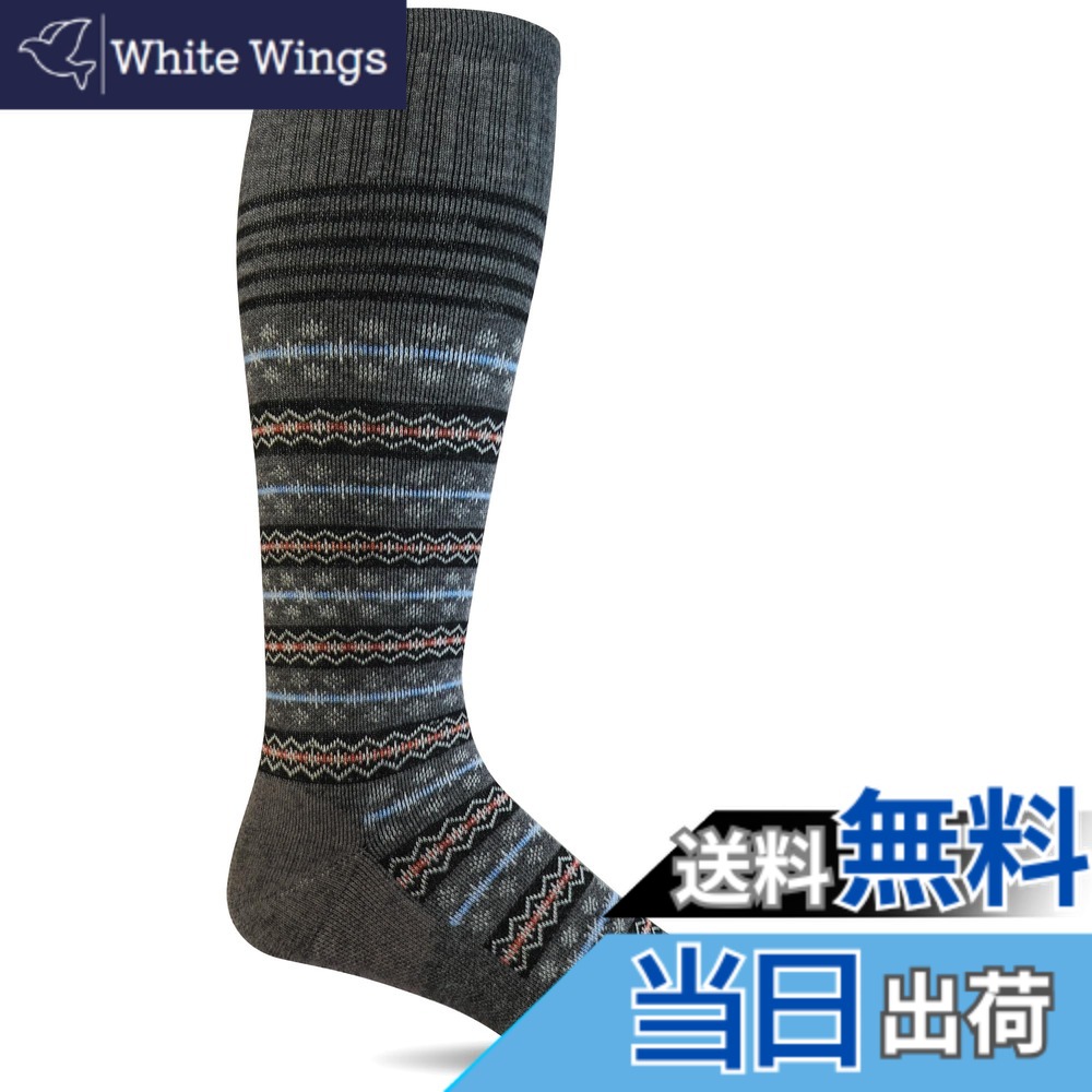 【送料無料】[ソックウェル] メリノウール 着圧 ソックス 【MINI FAIRISLE】 色：チャコール、サイズ：M-L