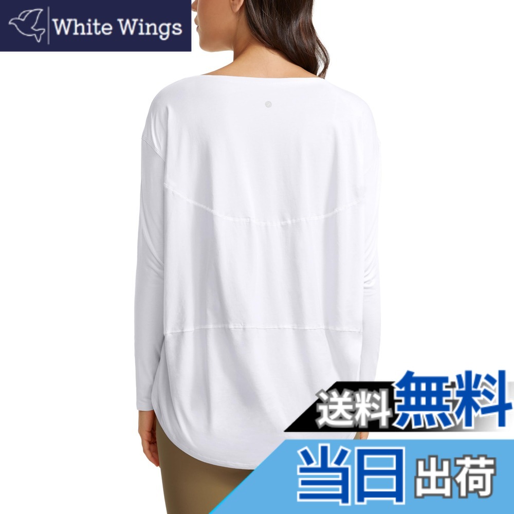 【送料無料】[CRZ YOGA] カットソー レディース 長袖 tシャツ ピマコットン ボートネック ベーシック ゆったり カジュアル ヨガウェア トップス 長袖 春 秋 色：ホワイト1、サイズ：M Regular