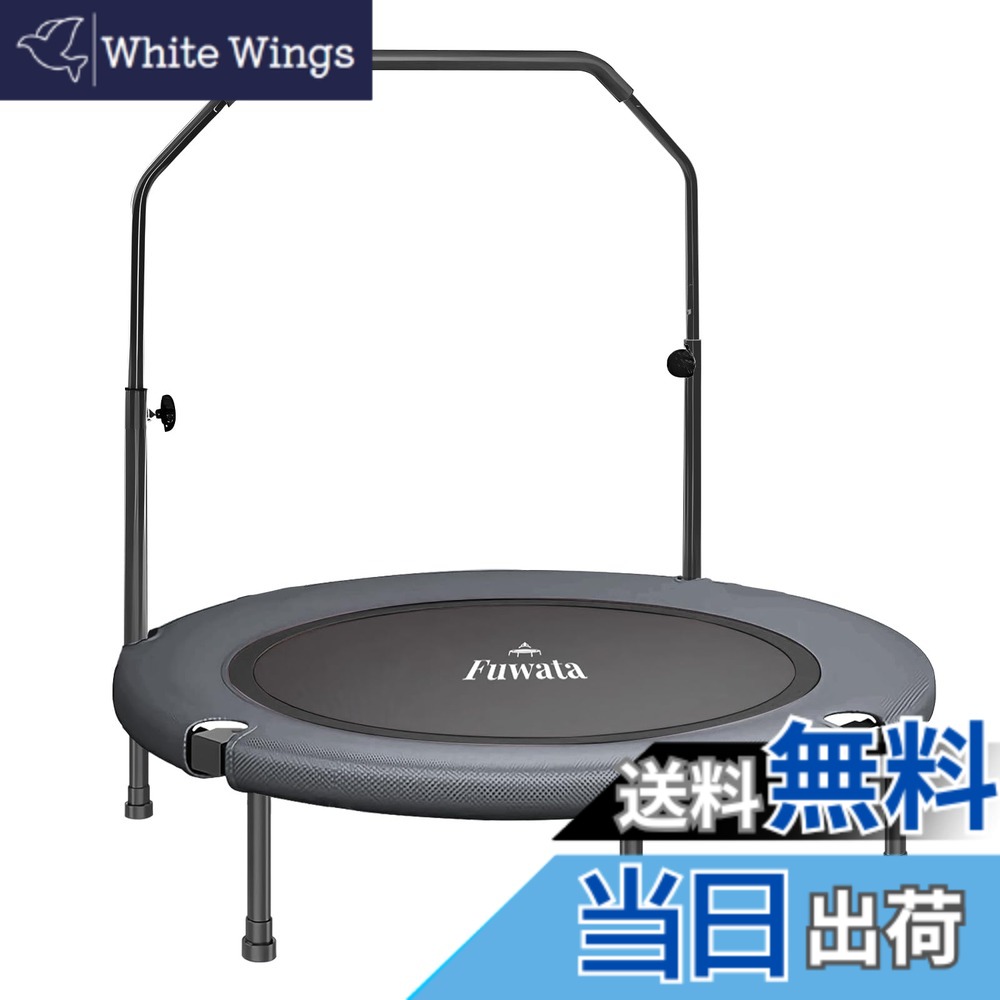 【貨物輸送無料】Fuwata トランポリン 手摺り付き添い人 室内用 成年者用 お子さん用 大型102糎 耐荷重150kg 静音 折りたたみ 食事制限 身寄り用 6本脚 色：まっ黒い薄墨色 プロテインシェイカー-フィットネス・トレーニング