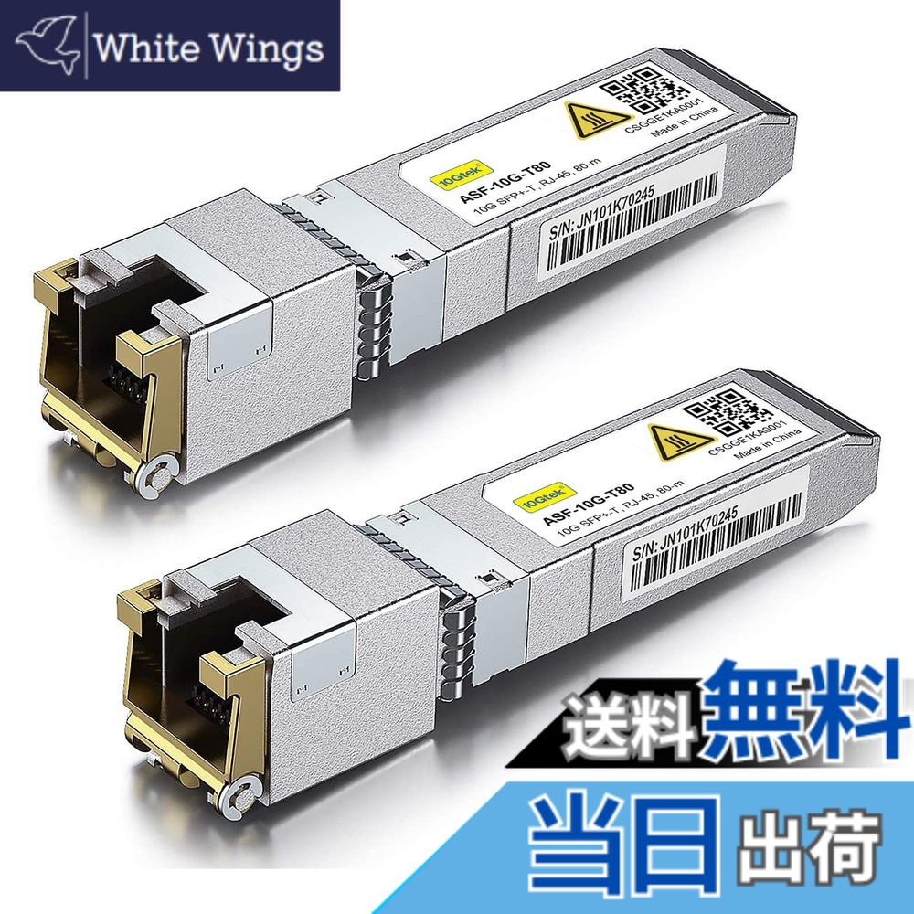 【送料無料】10Gtek 10GBase-T SFP+モジュール, 10G-T, 10Gカッパー, RJ-45 SFP+ CAT.6a, 最大30m, 光トランシーバ 色：x2、サイズ：2個入り