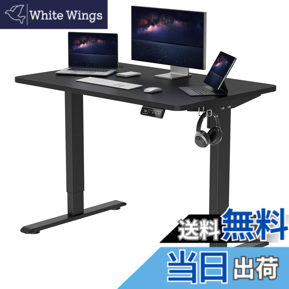 【送料無料】Anovara 昇降デスク 電動 昇降式デスク 電動昇降デスク 幅120cm 奥行60cm 上下昇降デスク スタンディングデスク オフィスデスク 高さメモリー機能 障害検知 静音 色:ブラック、サイズ:100cm|White Wings