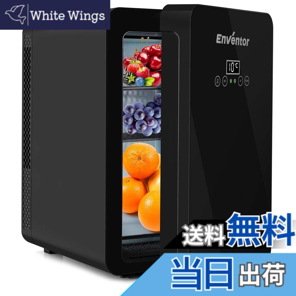 【送料無料】Enventor 冷蔵庫 小型 冷温庫 極静音 エコモード搭載 LCD温度表示 ワンタッチ操作 PSE認証 温度調節可能 ミニ冷蔵庫 卓上 寝室 省エネ AC/DC給電 冷蔵 保温 一人暮らし 持ち運び便利 12V 車中泊 キャンプ アウトドア 職場 家庭車載兩用 色：15L（ブラック）
