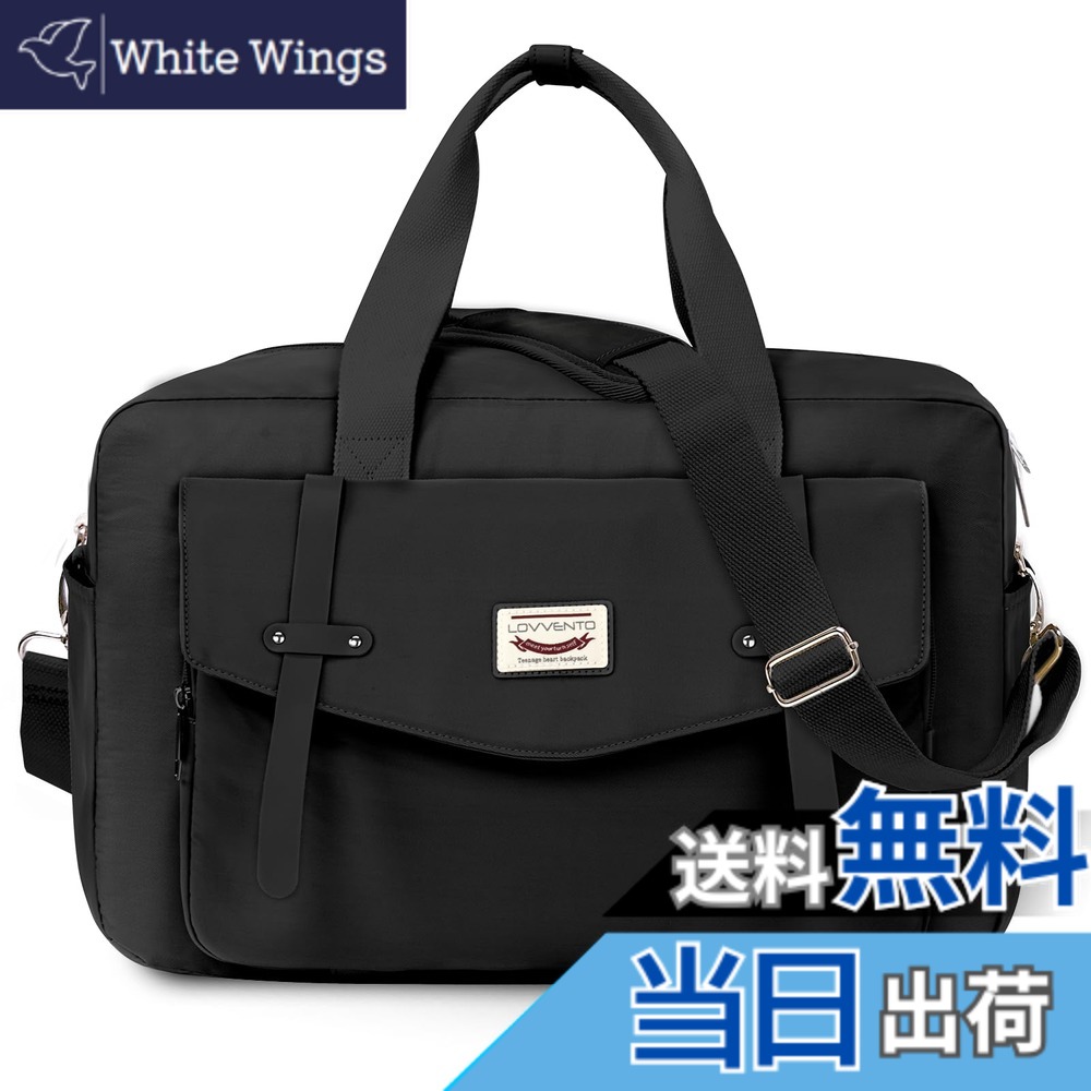【送料無料】LOVVENTO ボストンバッグ レディース 4way 手提げ 斜め掛け キャリーオン機能 大容量 マカロン色 可愛い ダッフルバッグ 撥水加工 機内持ち込み 1泊2泊 修学旅行 通学 通勤 ショルダーベルト付き 17ポケット 28L (ブラック)