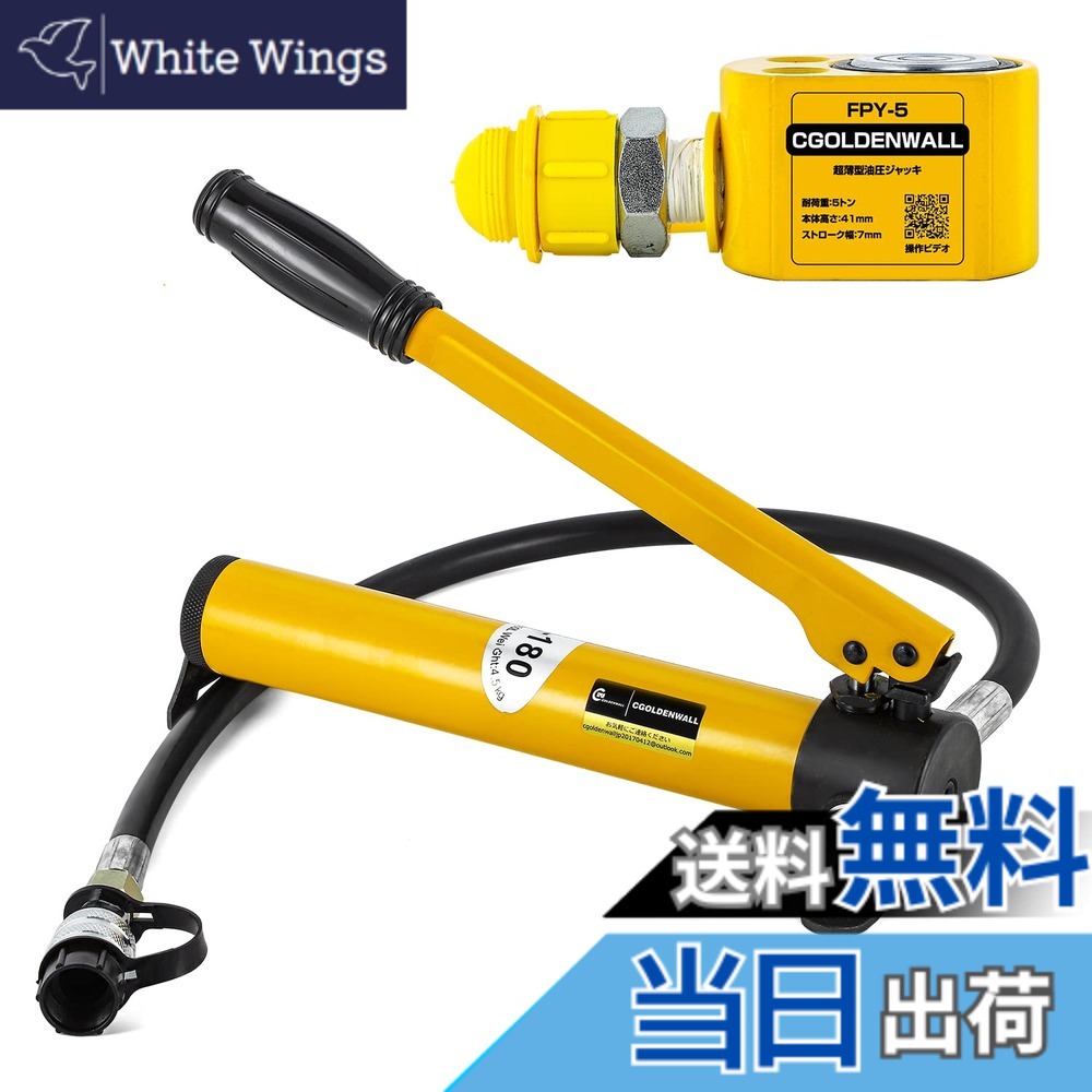 【送料無料】CGOLDENWALL 油圧ジャッキ 小型ジャッキ 最大耐荷重5t 最低位置41mm 建築 精密機械 災害対策 (5トン＋ポンプ)
