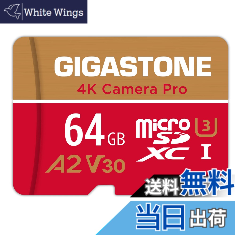 【貨物輸送無料】【5年見聞立てなおす・無償取り替えっこ】GIGASTONE マイクロsd歌留多 64GB 4K Camera Pro microSDXC UHS-I A2 V30 U3 C10 Ultra 固定ディスク 4K 映像媒体録画 Gopro 行動写真機 運動競技写真機 95MB/s SDアダプタ1枚付き添い人