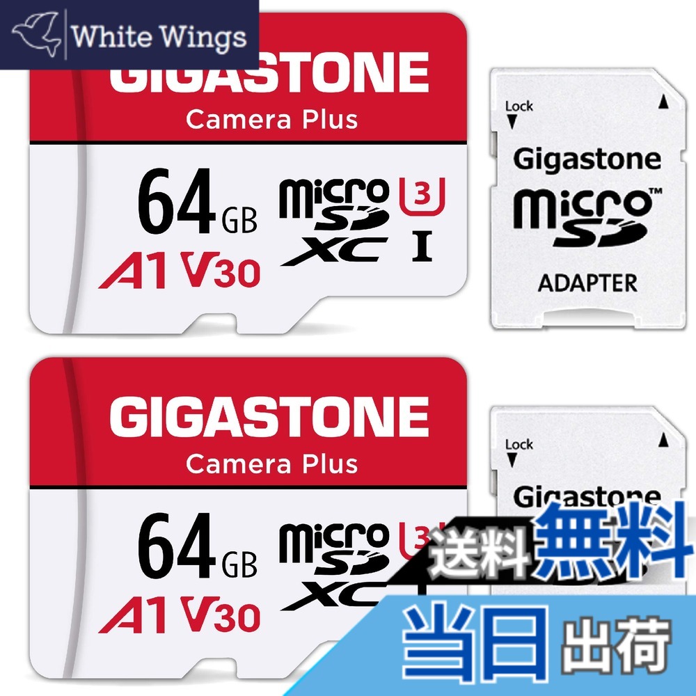 【貨物輸送無料】【5年】GIGASTONE マイクロsd歌留多 64GB 2個仕掛ける Camera Plus microSDXC UHS-I A1 V30 U3 C10 95MB/s 盛りだくさん固定ディスク 画像 SDアダプタ2枚付き添い人