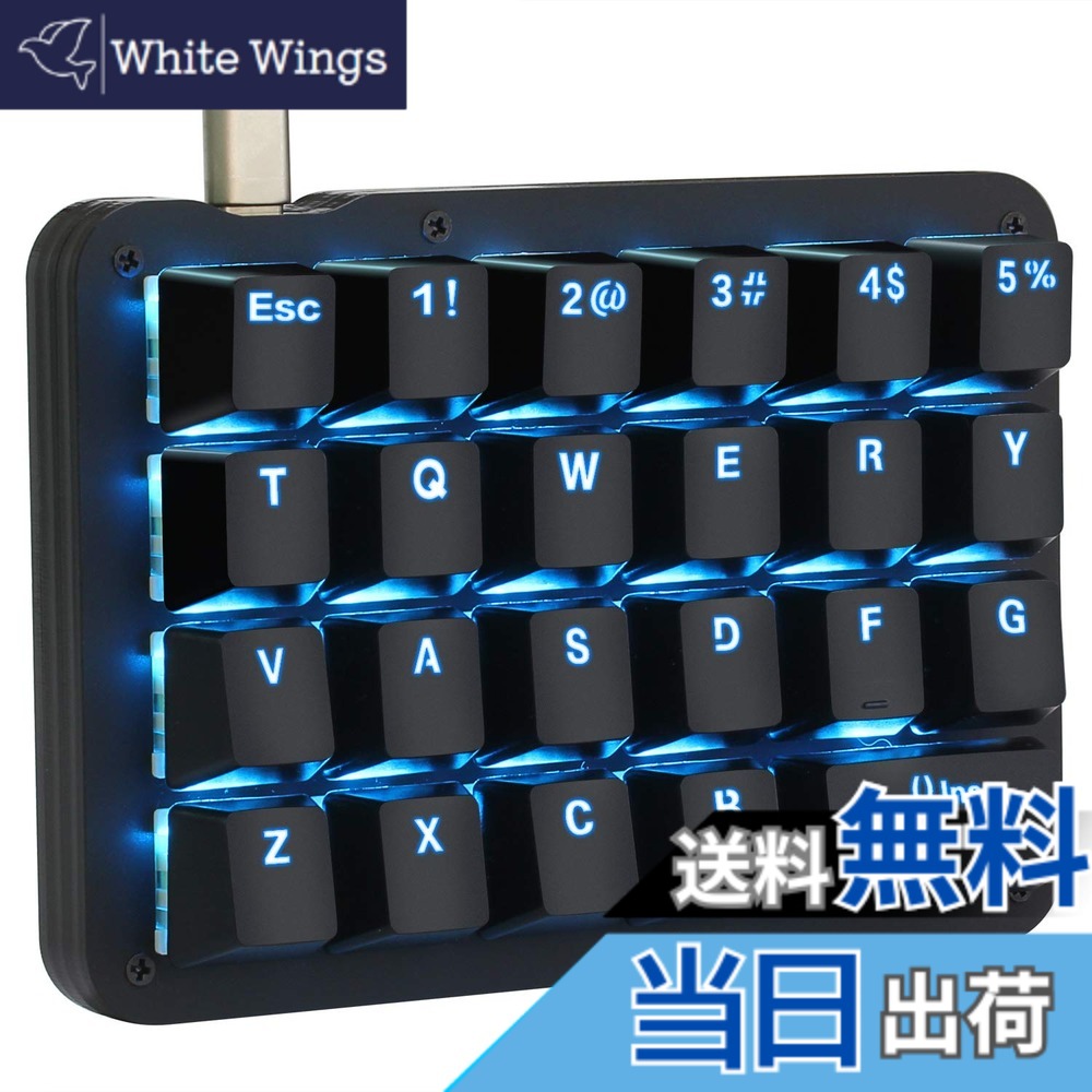 【送料無料】Koolertron 片手キーボード 左手デバイス マクロゲーミングキーボード バックライト カスタマイズ可能 左手デバイス 23キーフルプログラマブル Type-C有線 ポータブル イラストレーション＆動画編集＆絵描き適用 (黒 青色光 青軸)